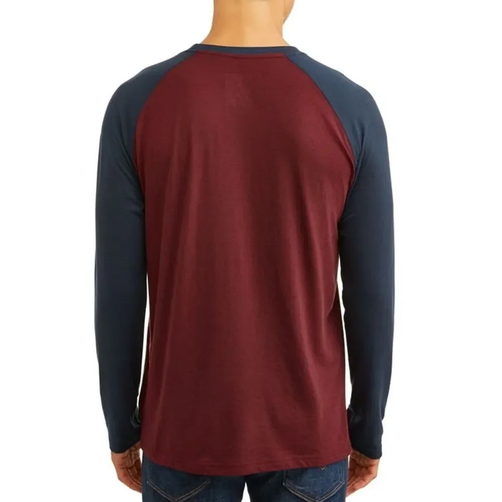 Men's Medium Long Sleeve Crewneck Raglan T-Shirt Red Black Pullover Spring